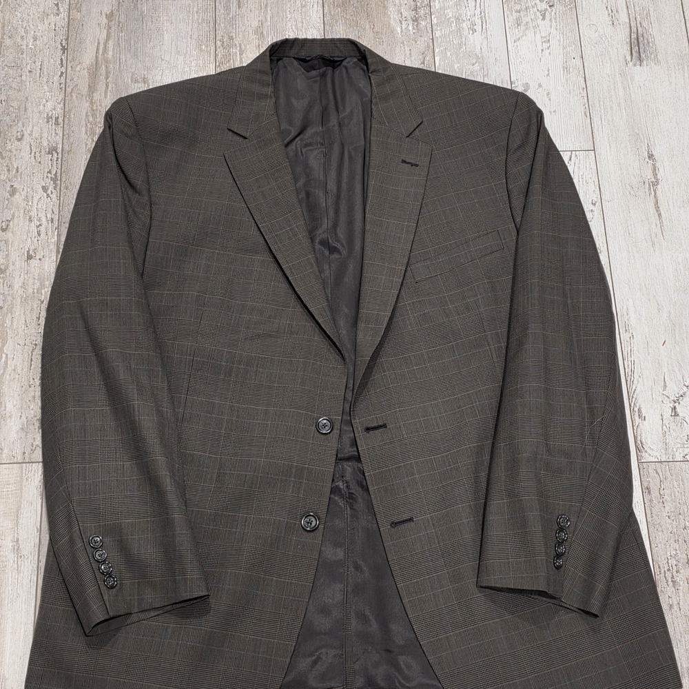 46R Men's Jos. A. Bank Blazer Tartan Olive Brown 100% Wool Sport Coat